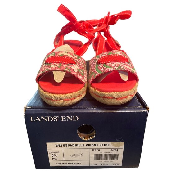 Lands End Shoes - NIB Lands End Espadrille  Wedge Slide Tropical Pink Print Sz 6.5 Resortwear